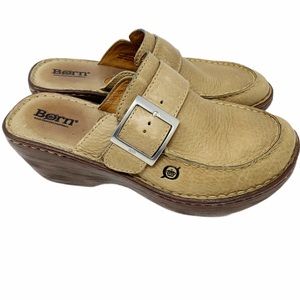 Born Tan Leather Buckle Clog Mules